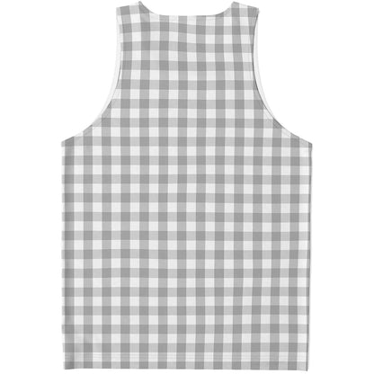 Grey And White Check Pattern Print Men's Tank Top