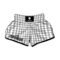 Grey And White Check Pattern Print Muay Thai Boxing Shorts