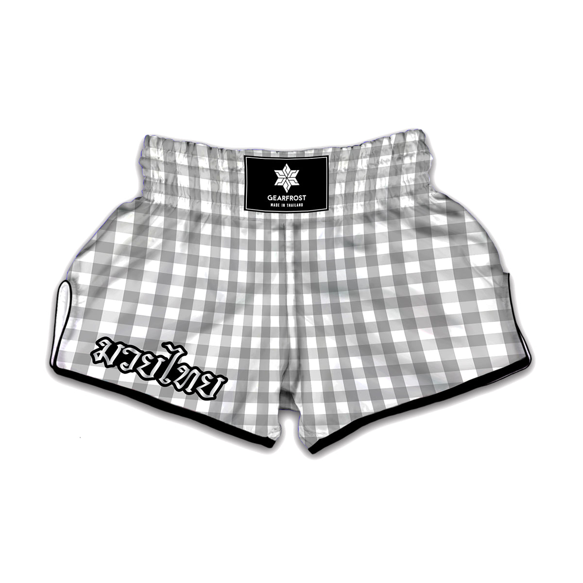Grey And White Check Pattern Print Muay Thai Boxing Shorts