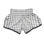Grey And White Check Pattern Print Muay Thai Boxing Shorts