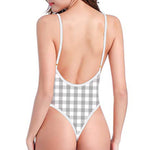 Grey And White Check Pattern Print One Piece High Cut Swimsuit