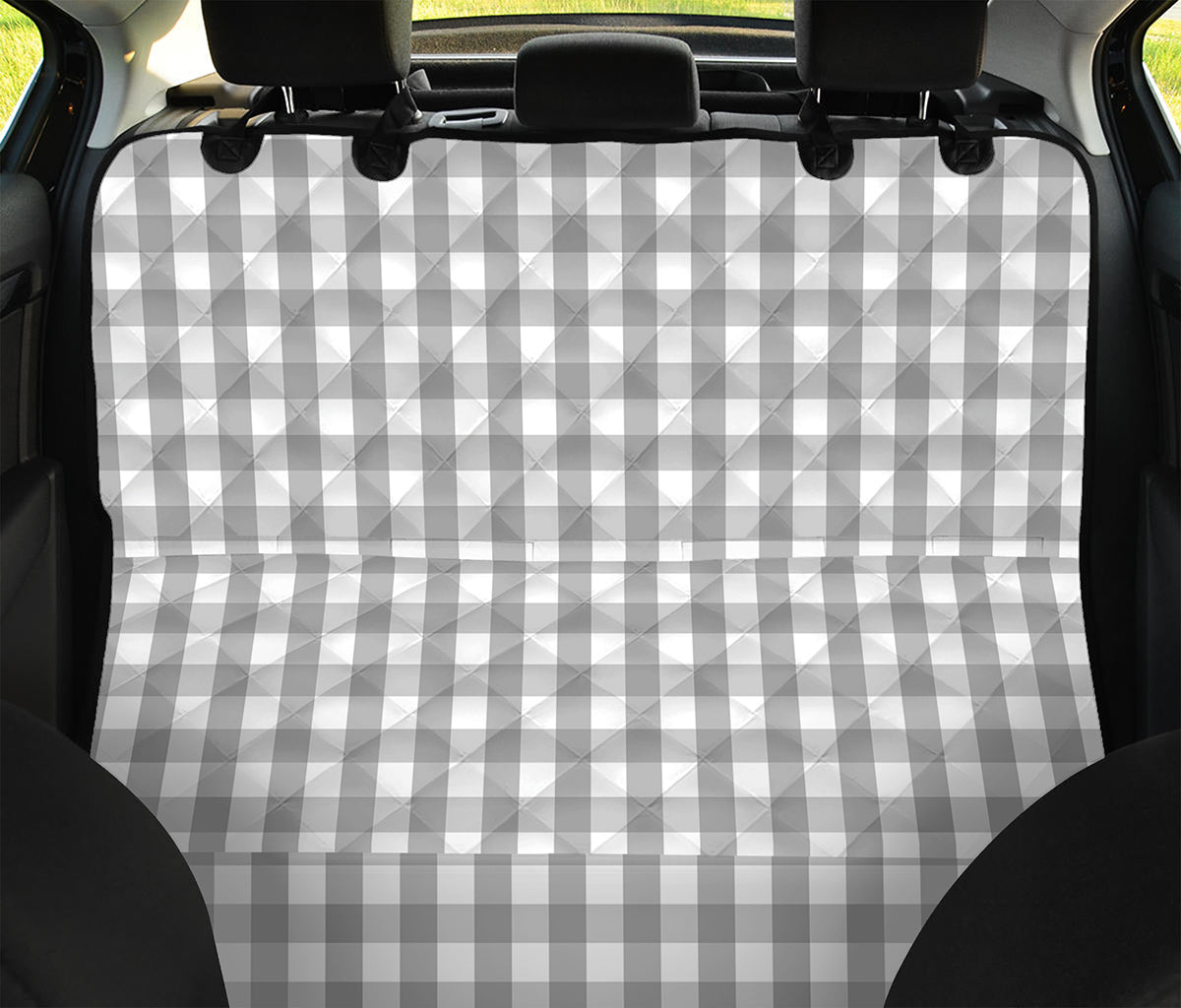 Grey And White Check Pattern Print Pet Car Back Seat Cover