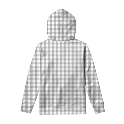 Grey And White Check Pattern Print Pullover Hoodie