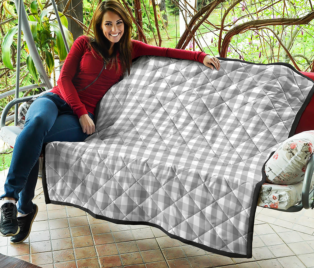 Grey And White Check Pattern Print Quilt