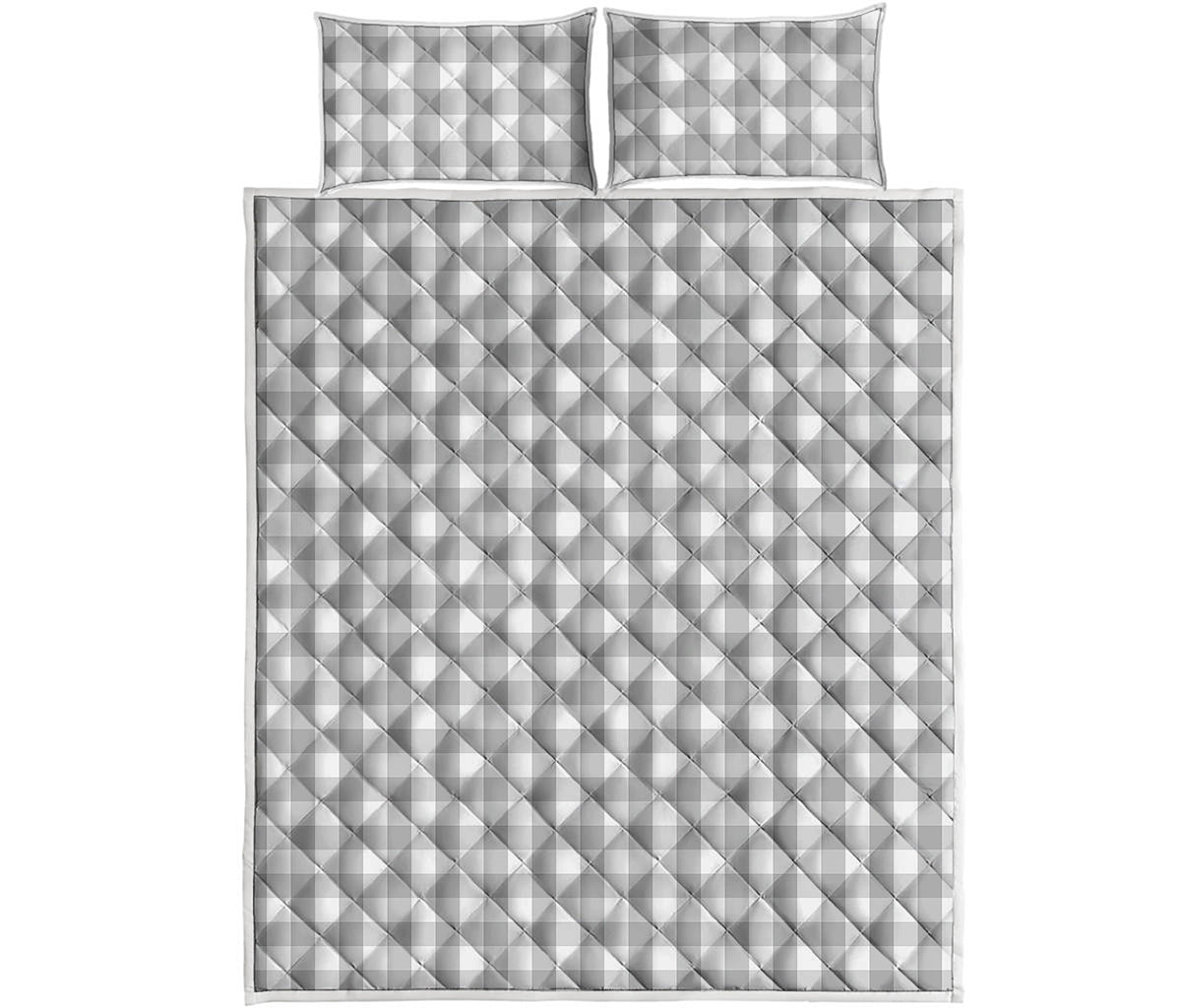 Grey And White Check Pattern Print Quilt Bed Set