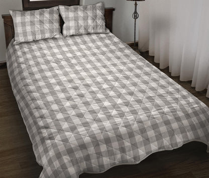 Grey And White Check Pattern Print Quilt Bed Set
