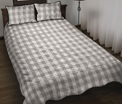 Grey And White Check Pattern Print Quilt Bed Set