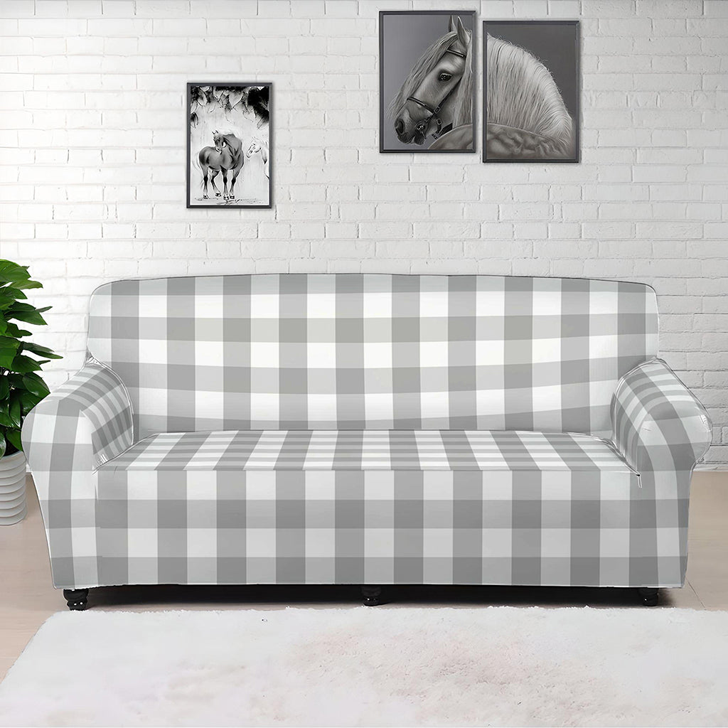 Grey And White Check Pattern Print Sofa Cover