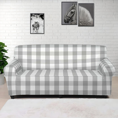 Grey And White Check Pattern Print Sofa Cover