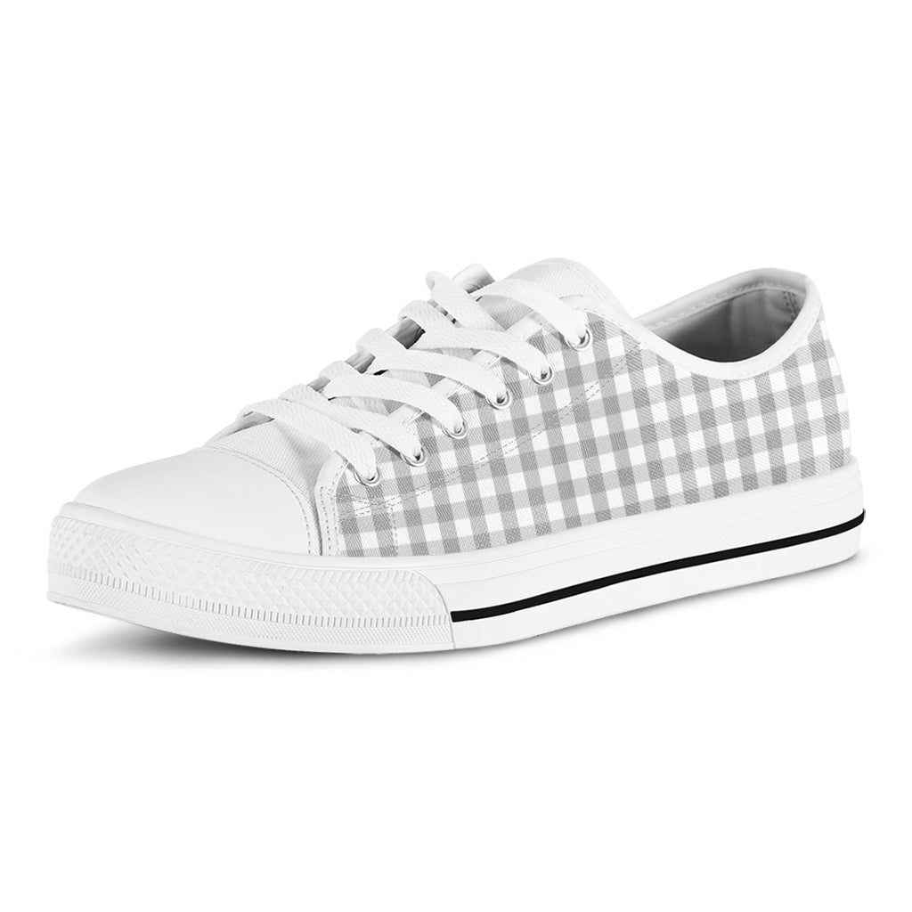 Grey And White Check Pattern Print White Low Top Shoes
