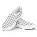 Grey And White Check Pattern Print White Slip On Sneakers