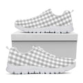 Grey And White Check Pattern Print White Running Shoes