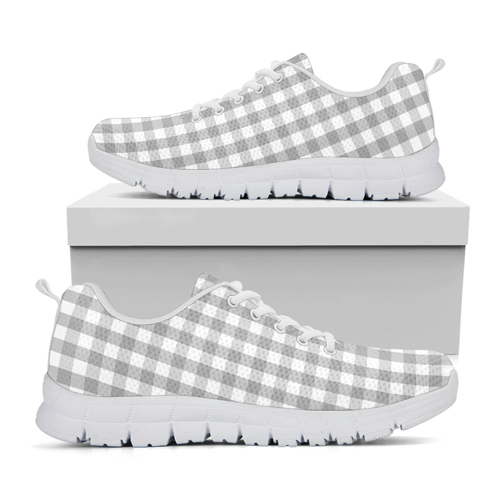 Grey And White Check Pattern Print White Sneakers