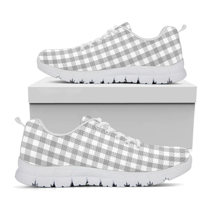 Grey And White Check Pattern Print White Sneakers