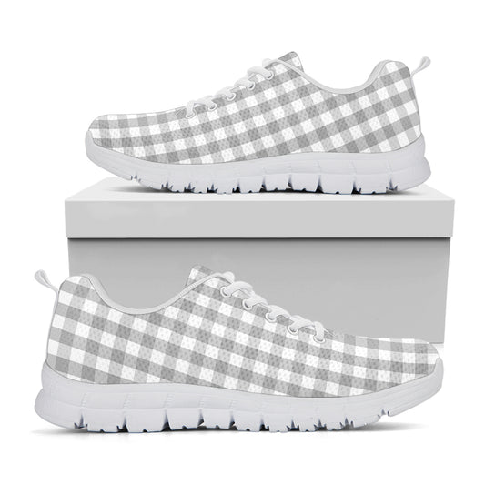 Grey And White Check Pattern Print White Sneakers