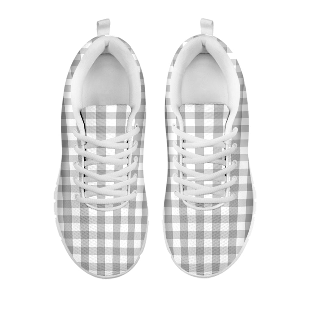 Grey And White Check Pattern Print White Sneakers