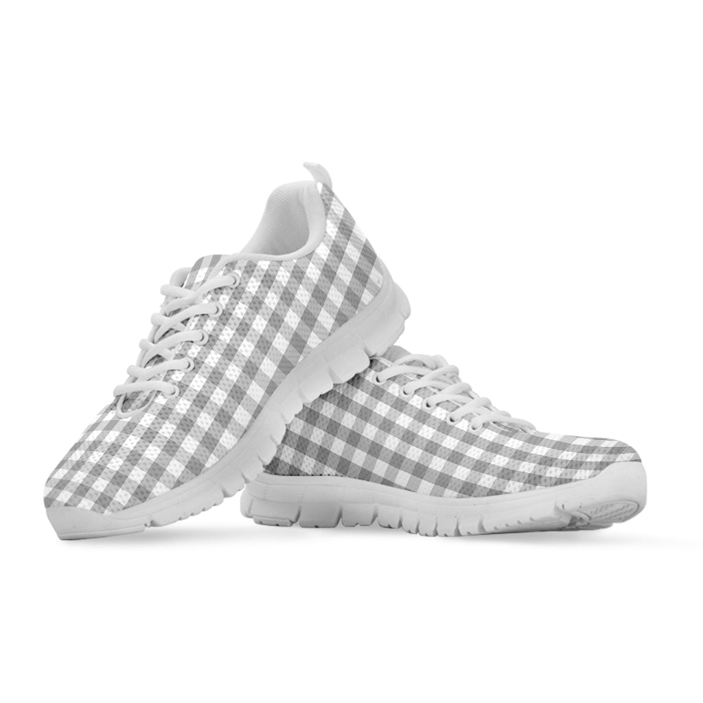 Grey And White Check Pattern Print White Sneakers