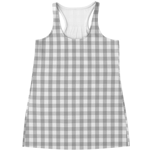 Grey And White Check Pattern Print Women's Racerback Tank Top