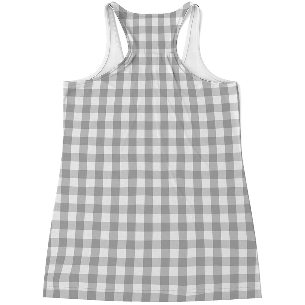 Grey And White Check Pattern Print Women's Racerback Tank Top