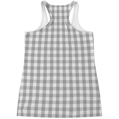 Grey And White Check Pattern Print Women's Racerback Tank Top