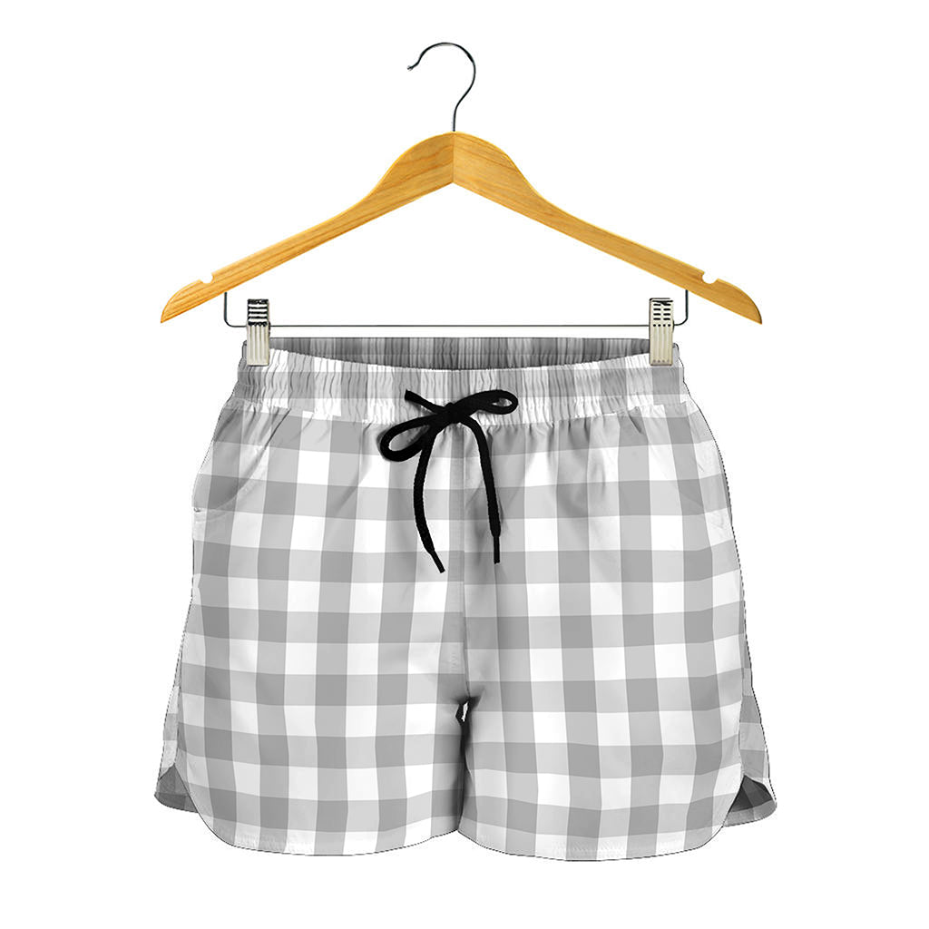 Grey And White Check Pattern Print Women's Shorts