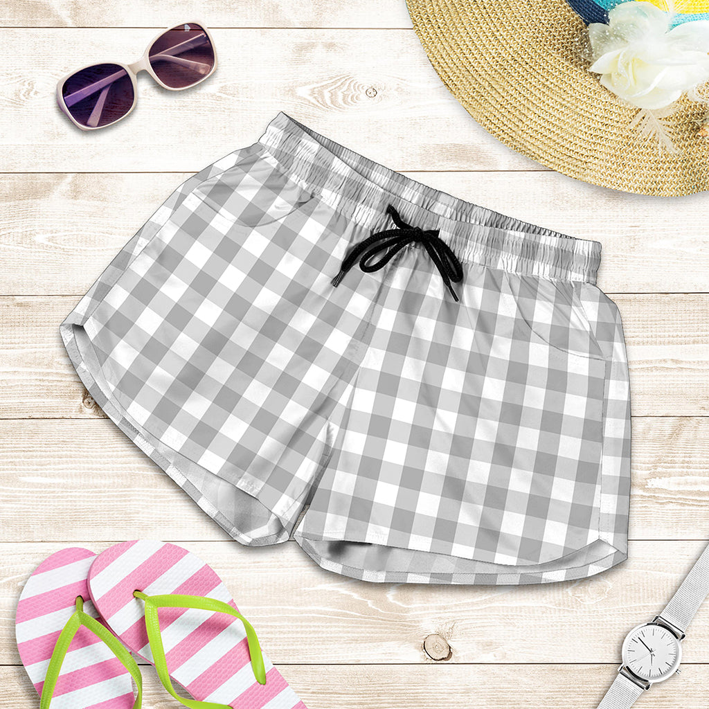 Grey And White Check Pattern Print Women's Shorts