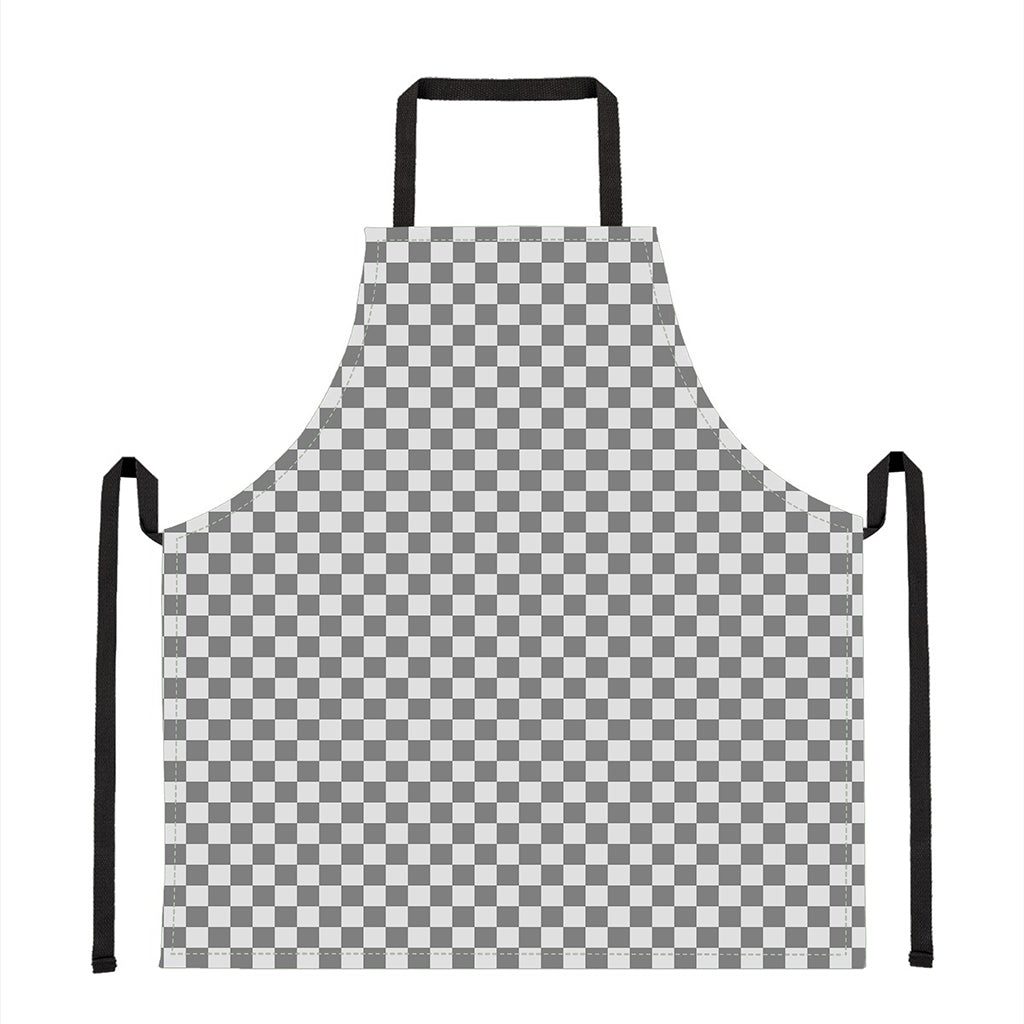 Grey And White Checkered Pattern Print Apron