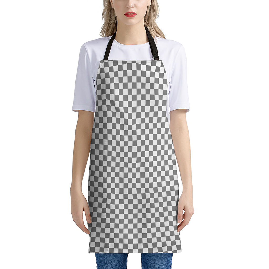 Grey And White Checkered Pattern Print Apron