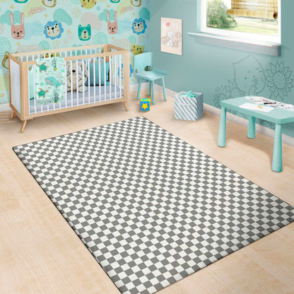 Grey And White Checkered Pattern Print Area Rug