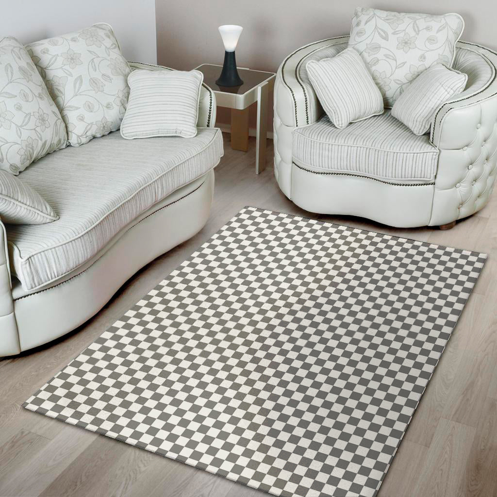 Grey And White Checkered Pattern Print Area Rug