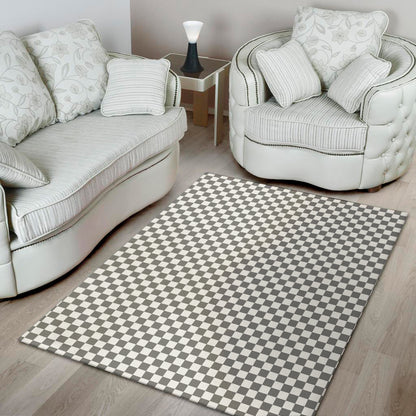 Grey And White Checkered Pattern Print Area Rug