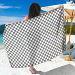 Grey And White Checkered Pattern Print Beach Sarong Wrap