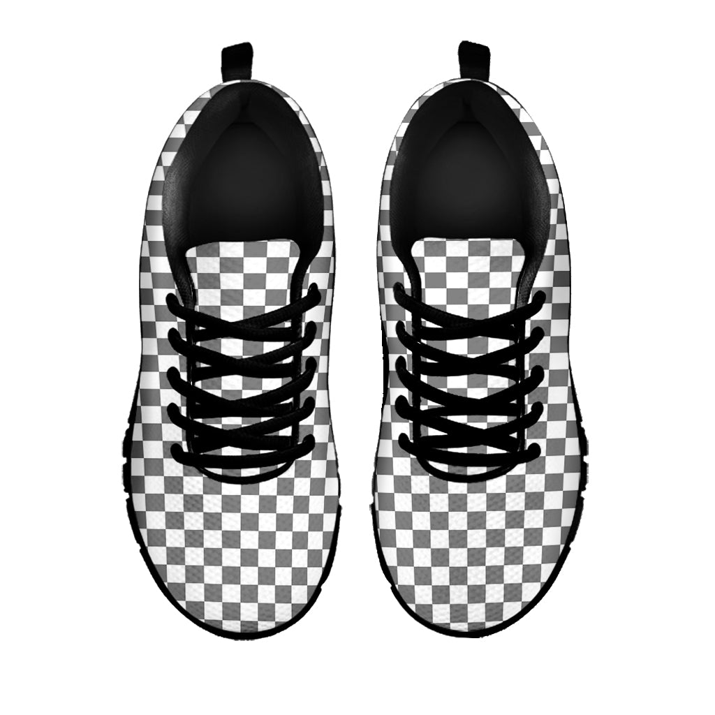 Grey And White Checkered Pattern Print Black Sneakers