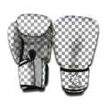 Grey And White Checkered Pattern Print Boxing Gloves