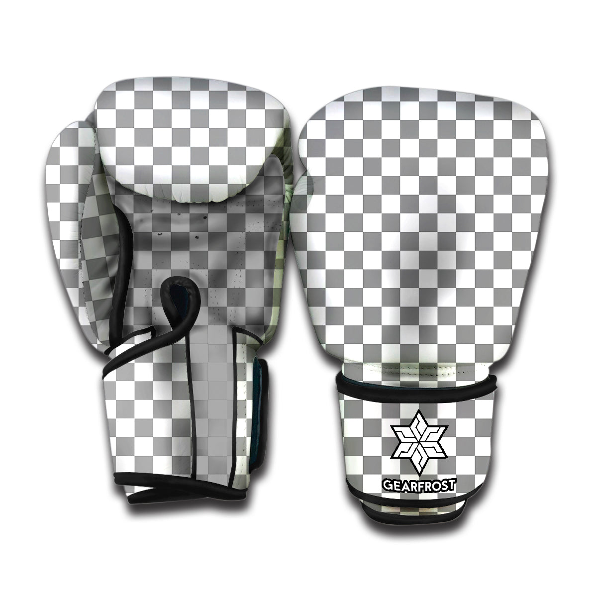 Grey And White Checkered Pattern Print Boxing Gloves
