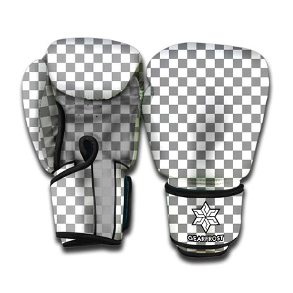 Grey And White Checkered Pattern Print Boxing Gloves