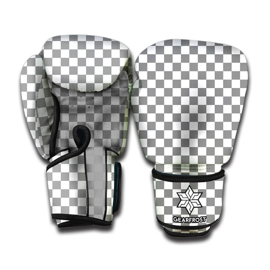 Grey And White Checkered Pattern Print Boxing Gloves