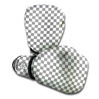 Grey And White Checkered Pattern Print Boxing Gloves