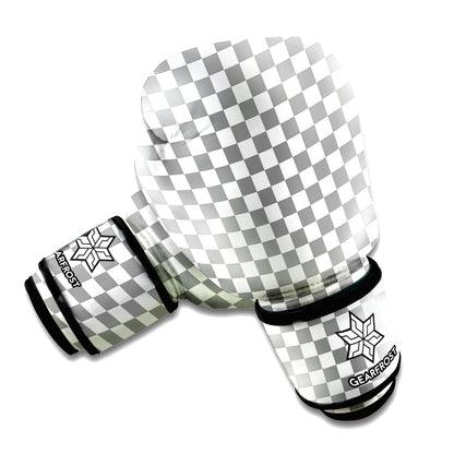 Grey And White Checkered Pattern Print Boxing Gloves