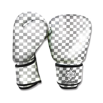 Grey And White Checkered Pattern Print Boxing Gloves