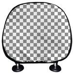 Grey And White Checkered Pattern Print Car Headrest Covers