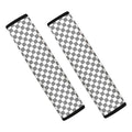 Grey And White Checkered Pattern Print Car Seat Belt Covers