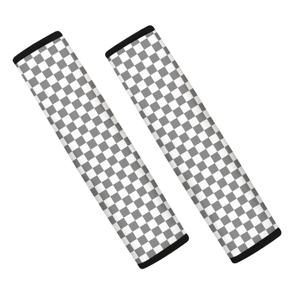 Grey And White Checkered Pattern Print Car Seat Belt Covers