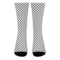 Grey And White Checkered Pattern Print Crew Socks