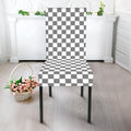 Grey And White Checkered Pattern Print Dining Chair Slipcover