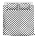 Grey And White Checkered Pattern Print Duvet Cover Bedding Set
