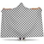 Grey And White Checkered Pattern Print Hooded Blanket