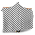 Grey And White Checkered Pattern Print Hooded Blanket