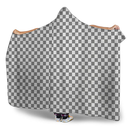 Grey And White Checkered Pattern Print Hooded Blanket