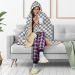 Grey And White Checkered Pattern Print Hooded Blanket